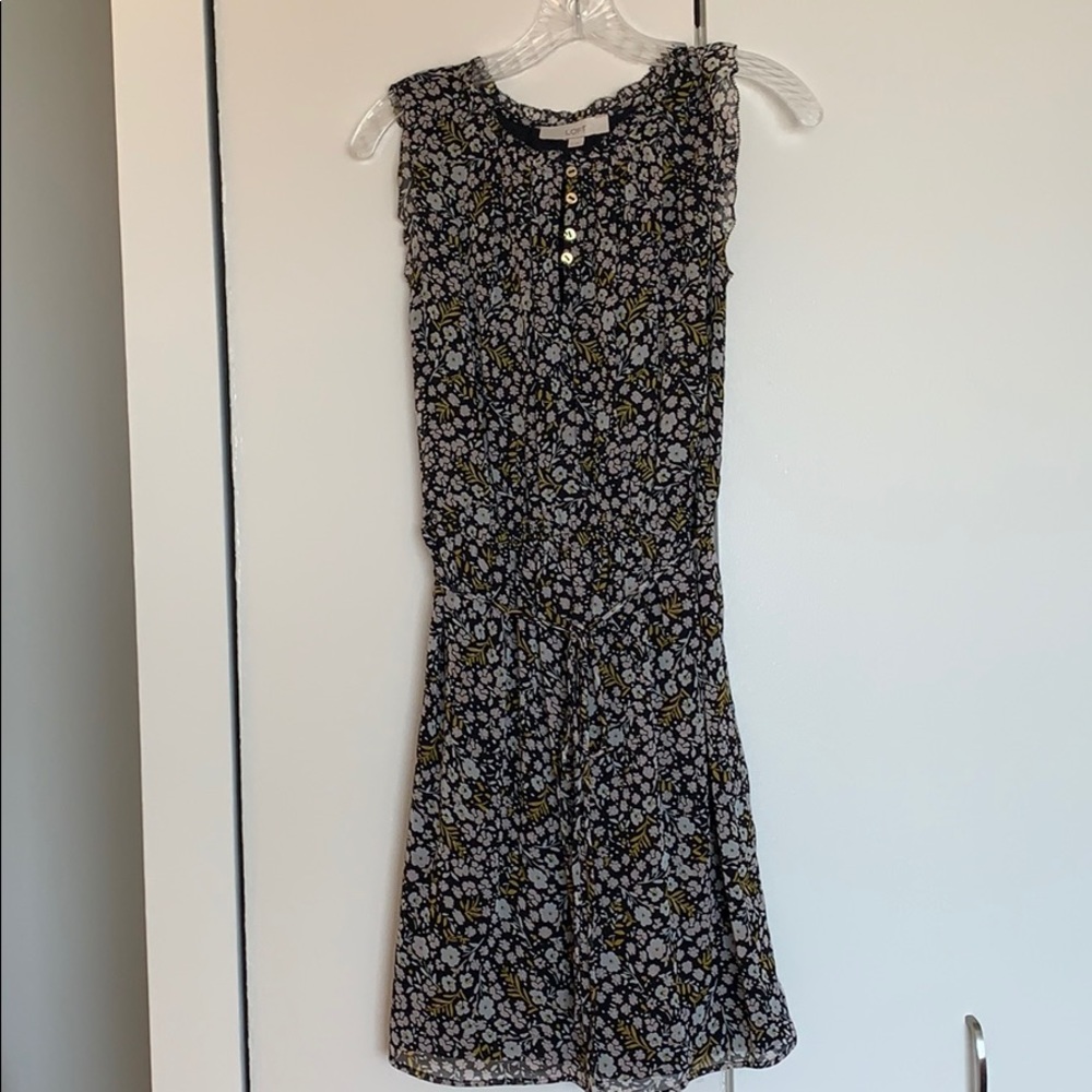 LOFT | Navy Floral Flutter Sleeve Dress